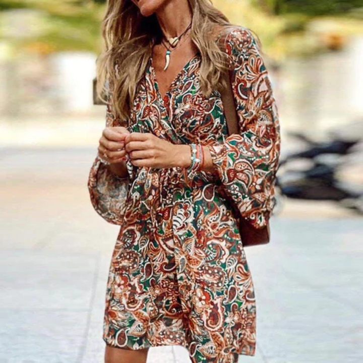 Zuleika Boho Printed Long Sleeve Mini Dress