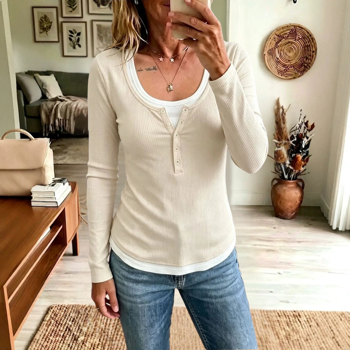 Faye Half Button Ribbed Top