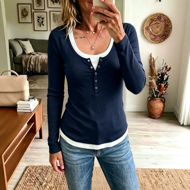 Faye Half Button Ribbed Top