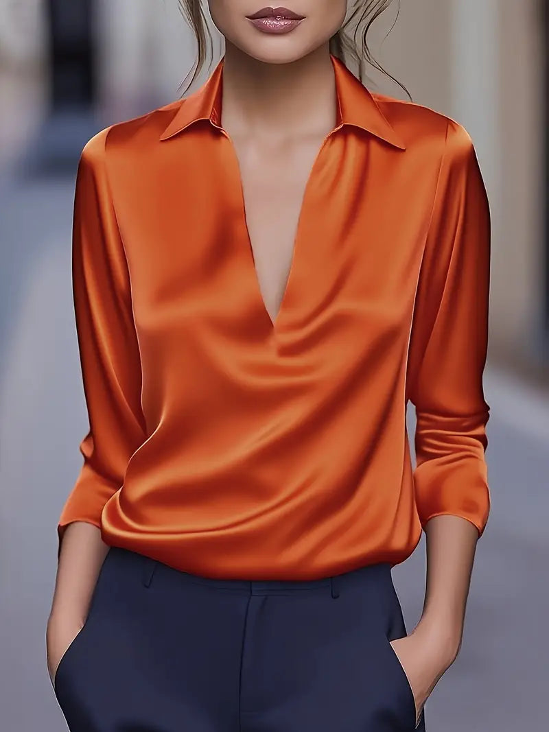 Elara Satin Draped Collar Blouse