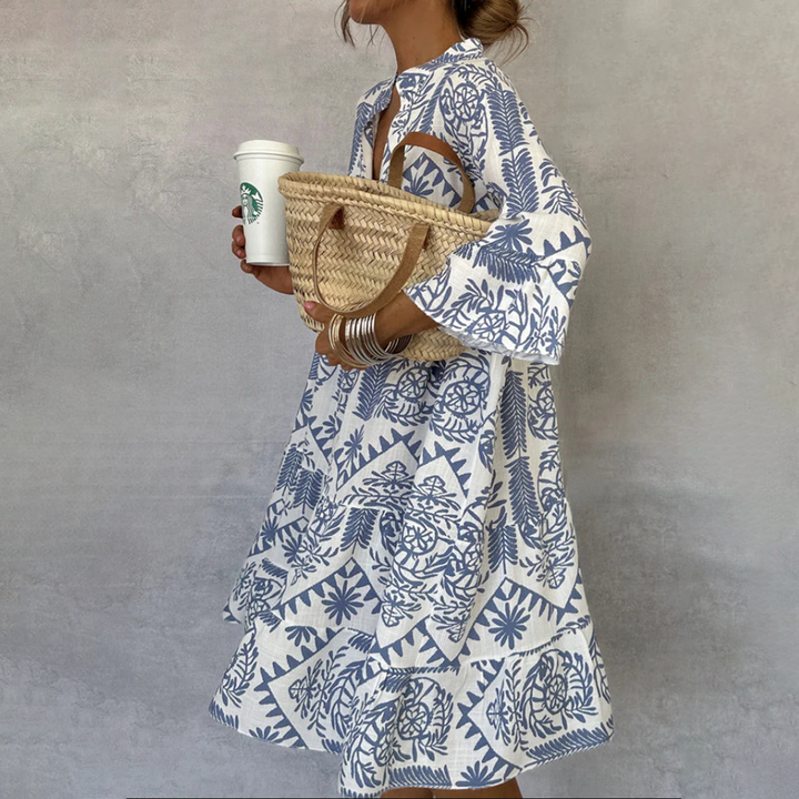 Diantha Boho Patterned Long Sleeve Mini Dress