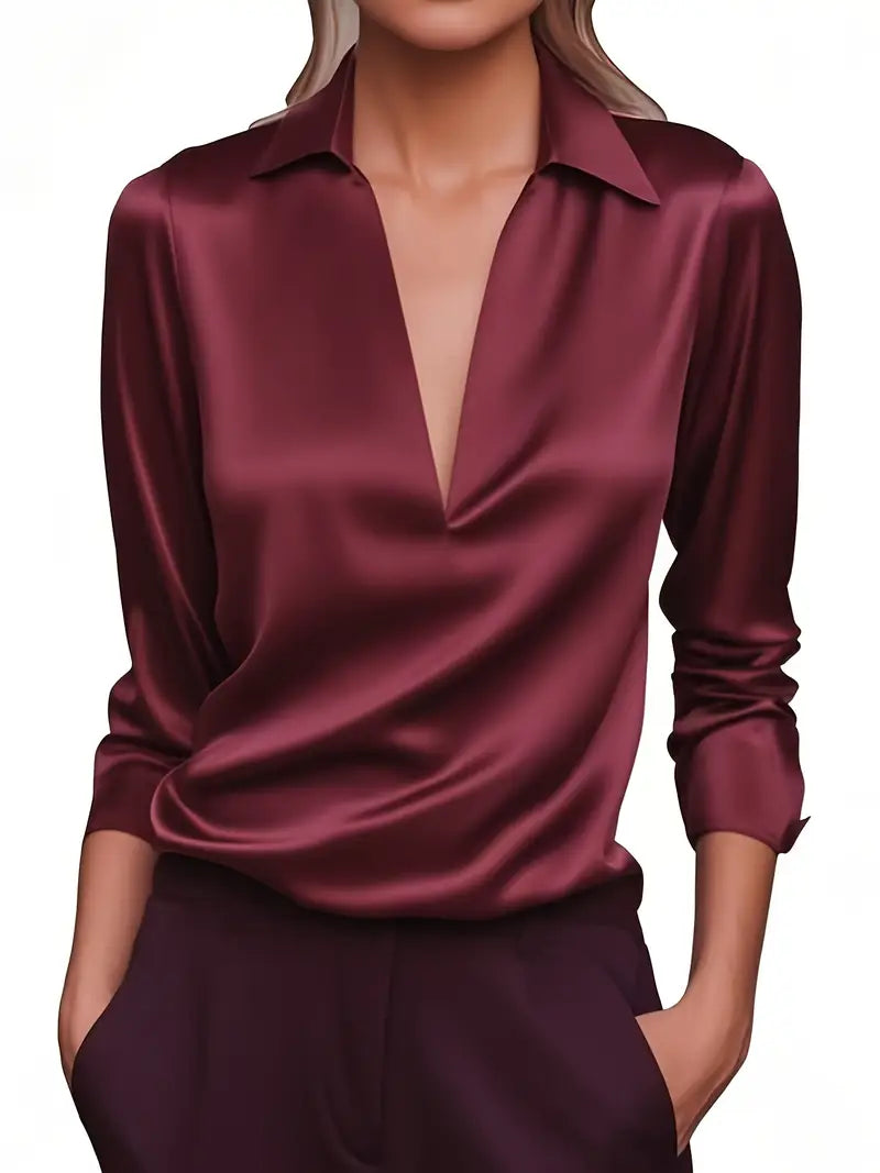 Elara Satin Draped Collar Blouse