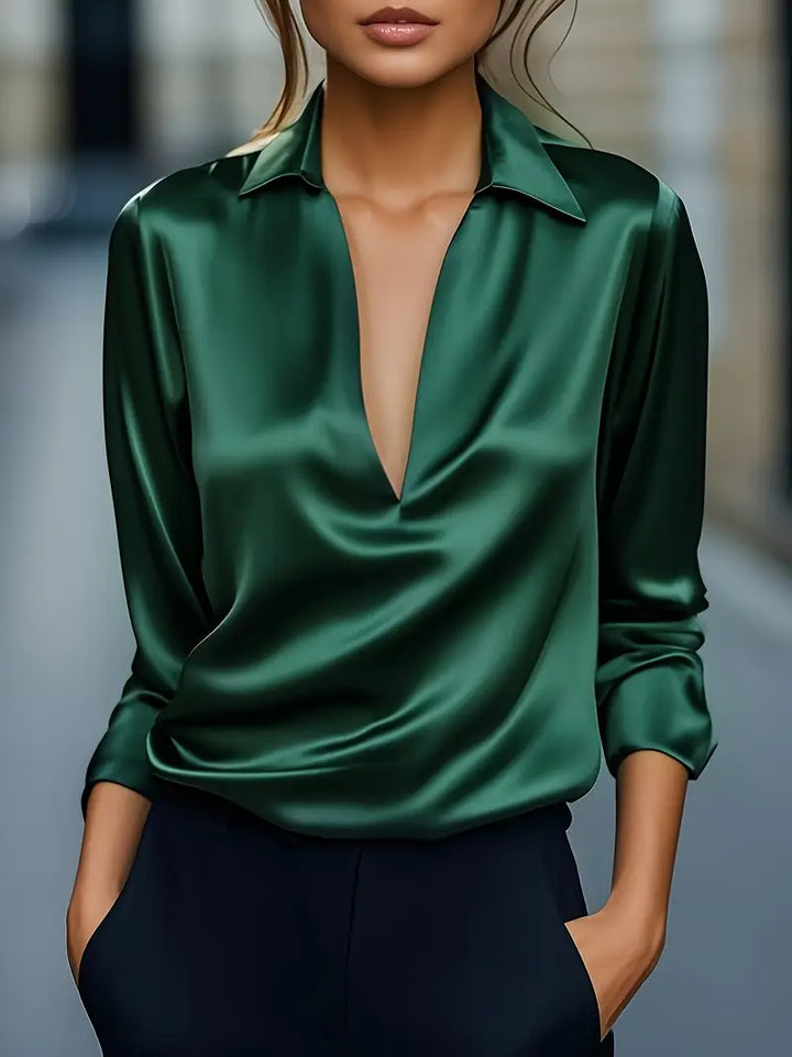 Elara Satin Draped Collar Blouse