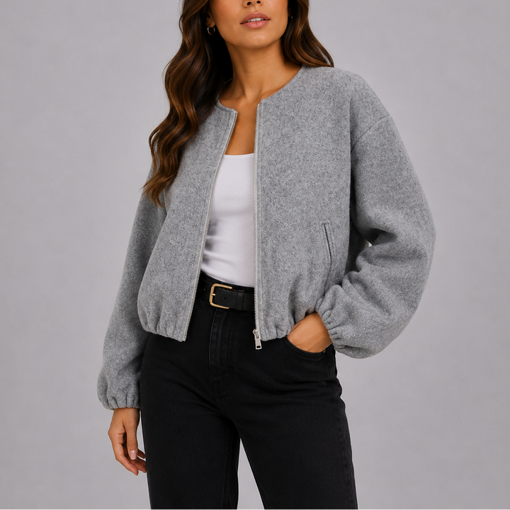 Maribel Collarless Bomber Jacket