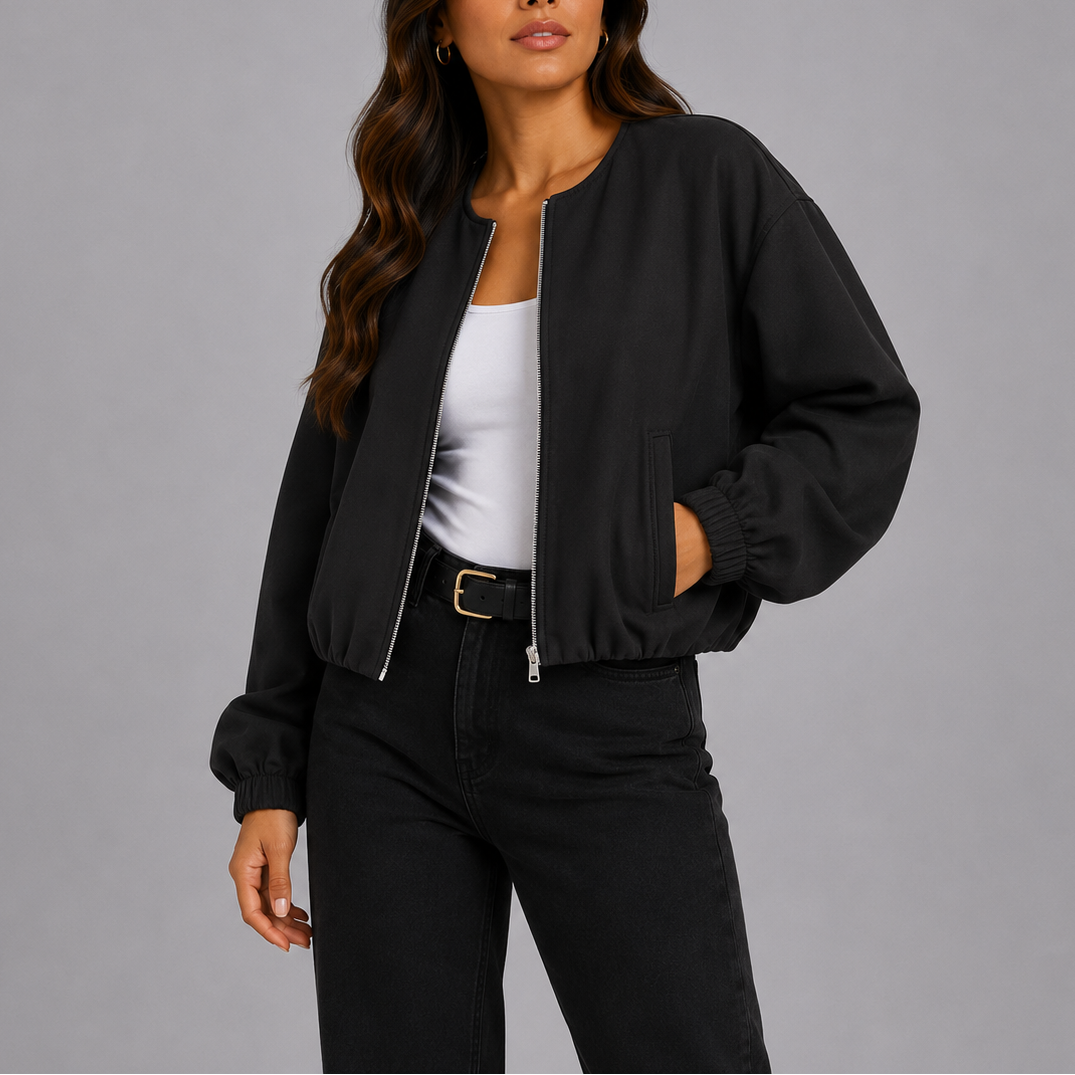 Maribel Collarless Bomber Jacket