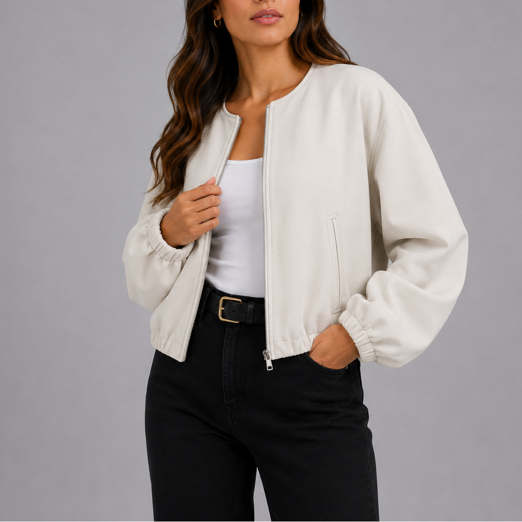 Maribel Collarless Bomber Jacket