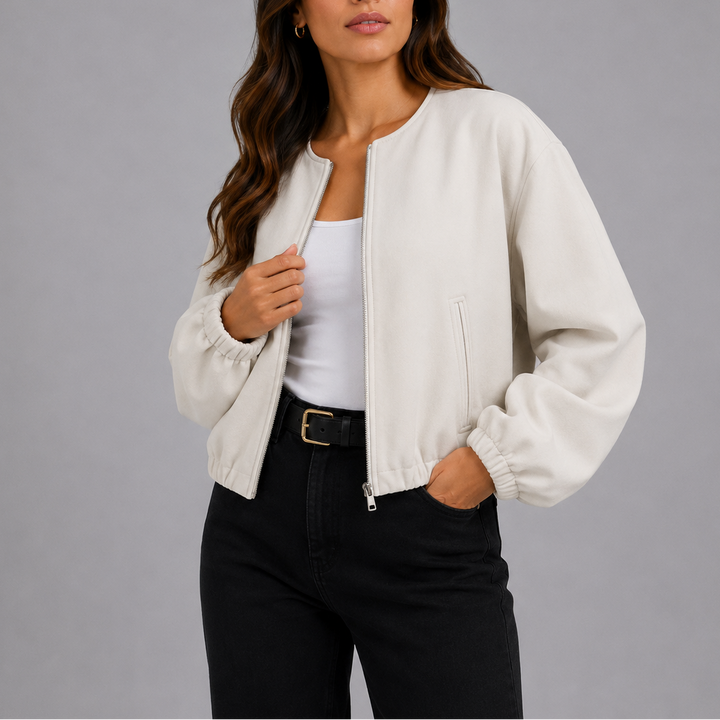 Maribel Collarless Bomber Jacket