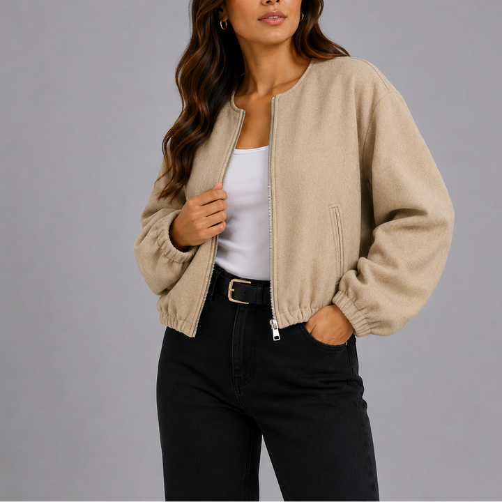 Maribel Collarless Bomber Jacket