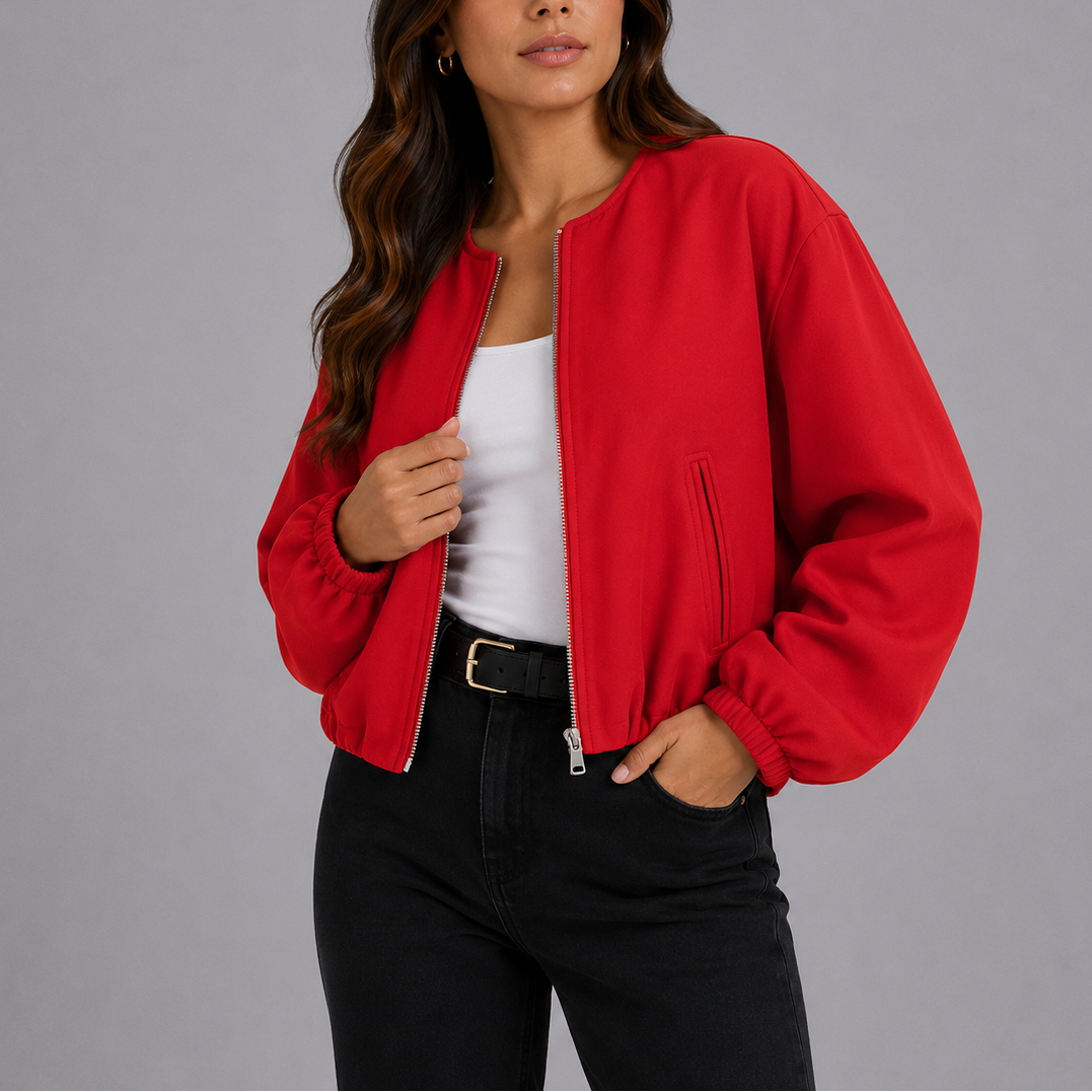 Maribel Collarless Bomber Jacket