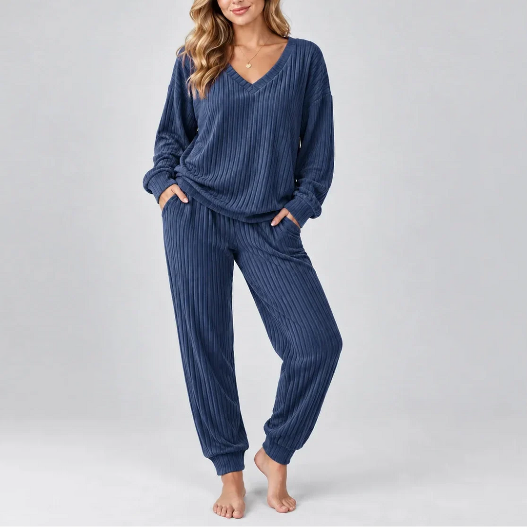 Nora V-Neck Ribbed Lounge Set