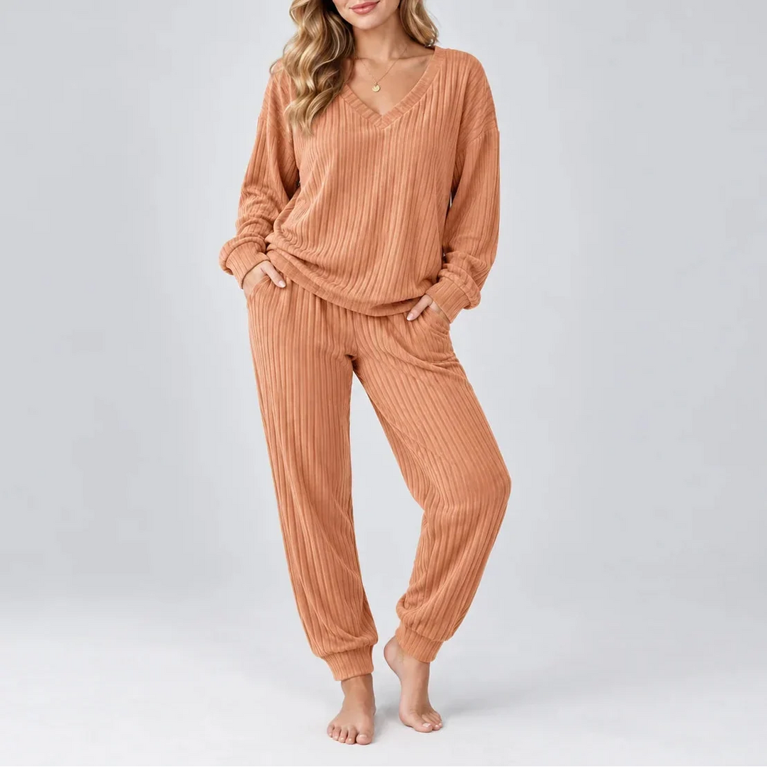 Nora V-Neck Ribbed Lounge Set
