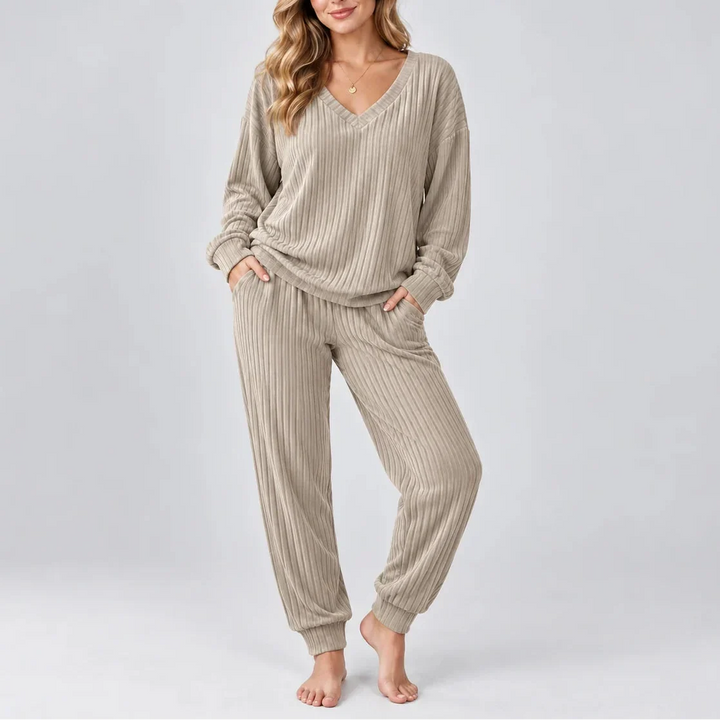 Nora V-Neck Ribbed Lounge Set