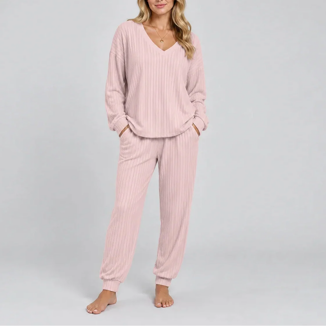 Nora V-Neck Ribbed Lounge Set