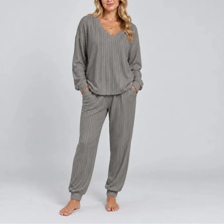 Nora V-Neck Ribbed Lounge Set