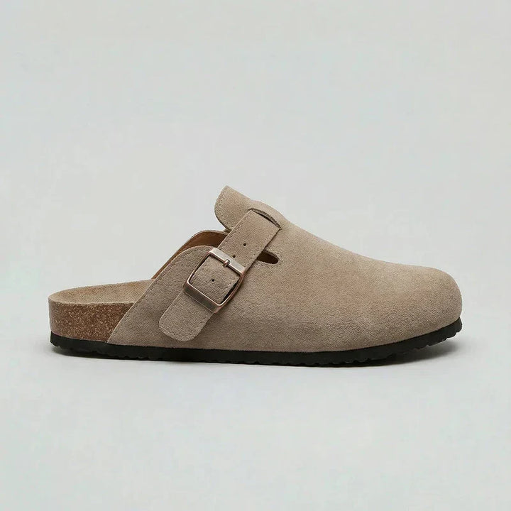Velora Adjustable Buckle Suede Clogs