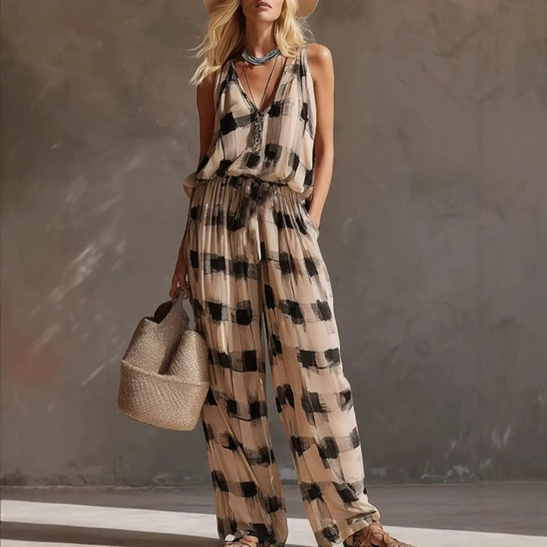 Fiona Abstract Print Wide Leg Pants Set
