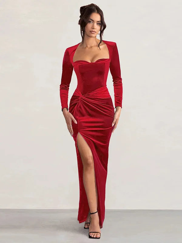 Veronique Twisted Waist Velvet Gown