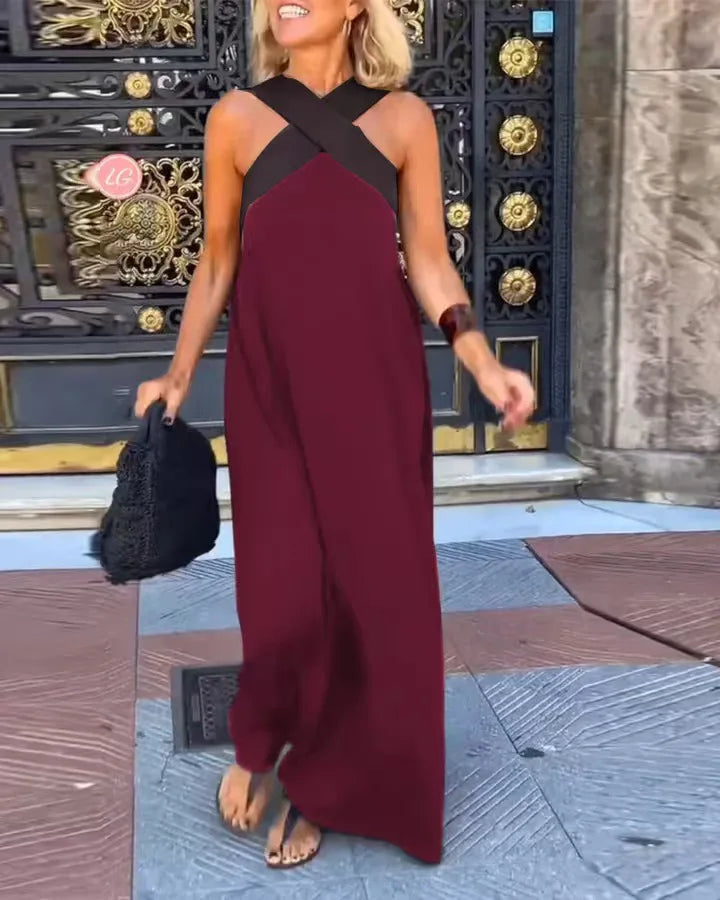 Tanith Contrast Halter Backless Maxi Dress