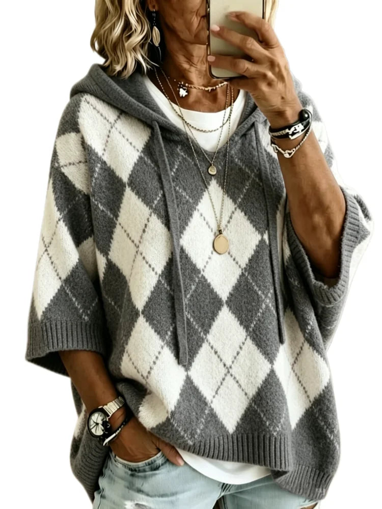 Tobias Argyle Drawstring Hood Knit