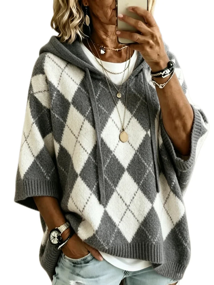 Tobias Argyle Drawstring Hood Knit