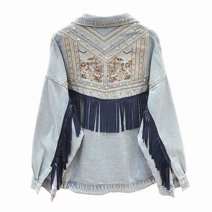 Bianca Embroidered Fringe Denim Jacket