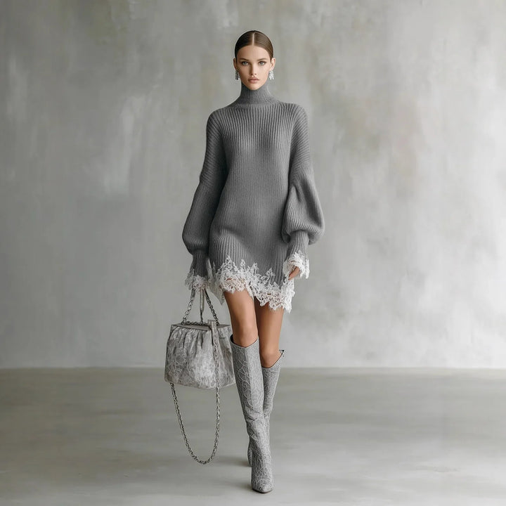 Fenwick Turtleneck Lace Sweater Dress