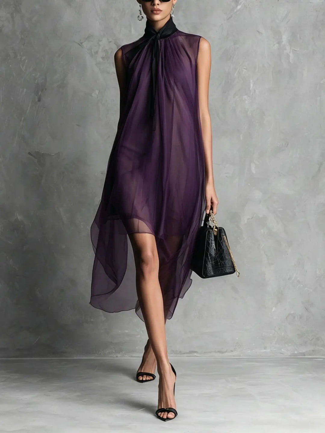 Linnea Sleeveless Bow Neck Chiffon Midi Dress