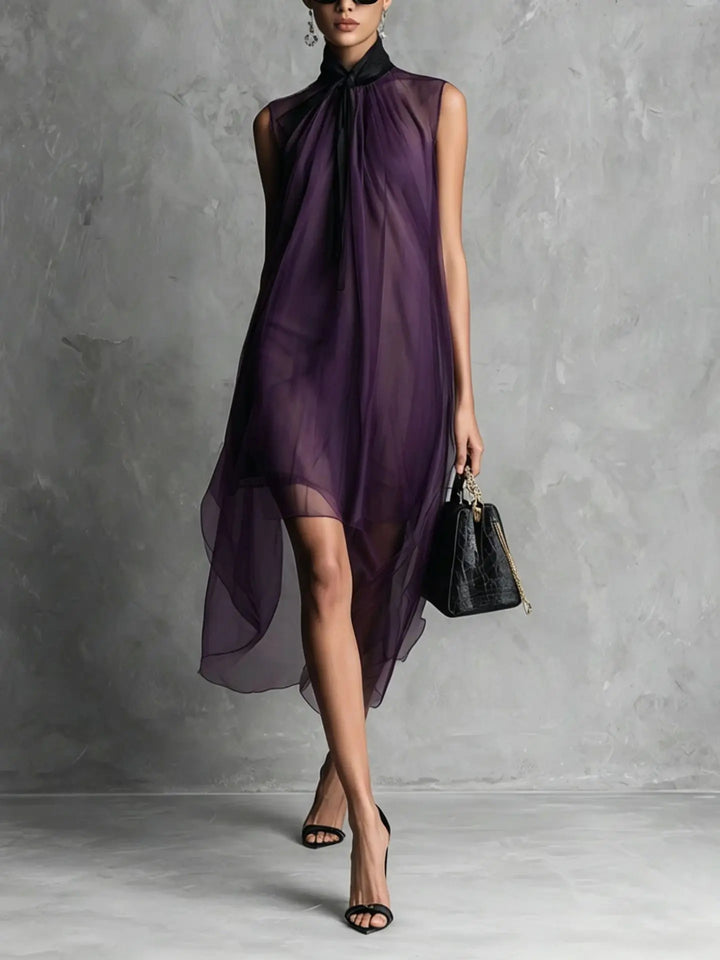 Linnea Sleeveless Bow Neck Chiffon Midi Dress