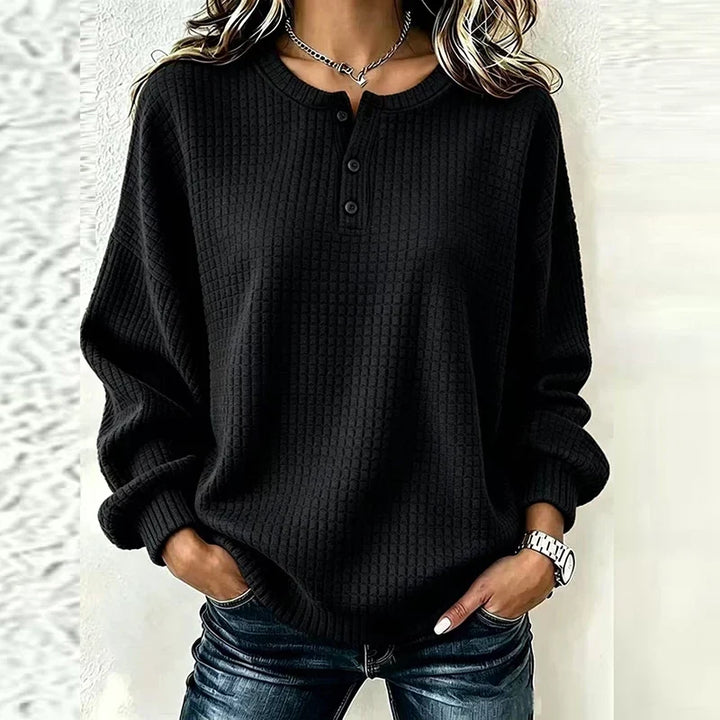 Talia Waffle Knit Henley Blouse