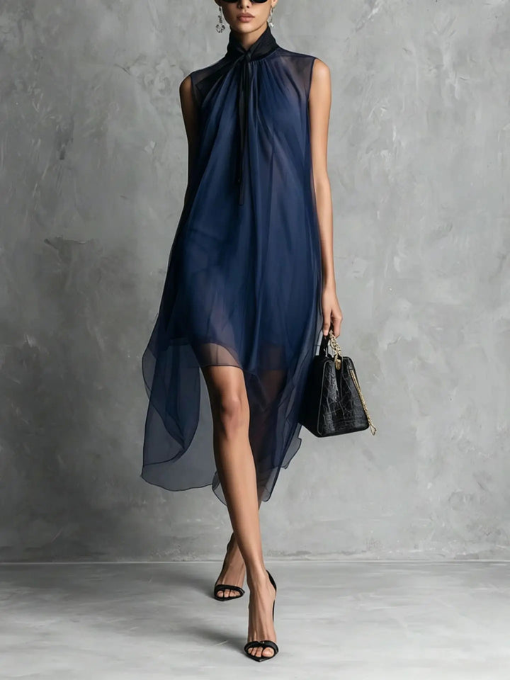 Linnea Sleeveless Bow Neck Chiffon Midi Dress
