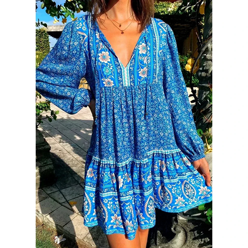 Violetta Vintage Floral Boho Mini Dress