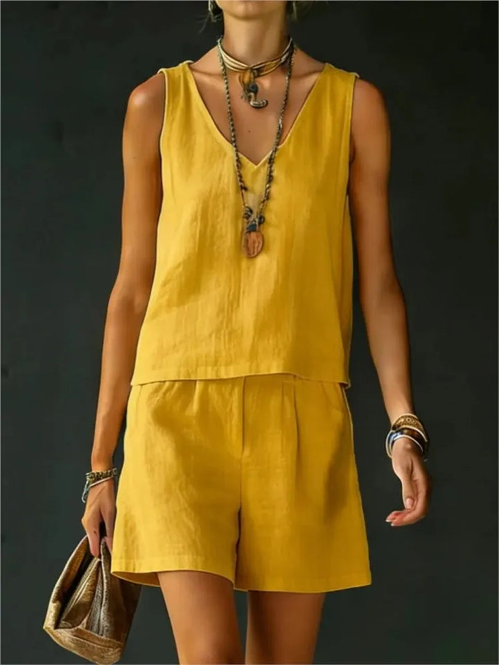 Ilyana Sleeveless V Neck Short Set