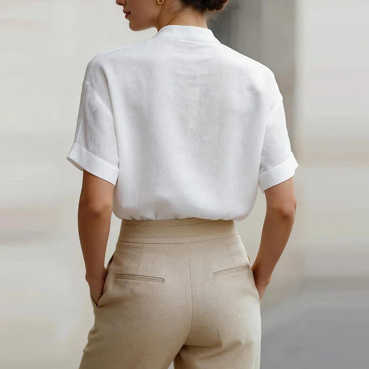 Elysia Button Front V Neck Blouse
