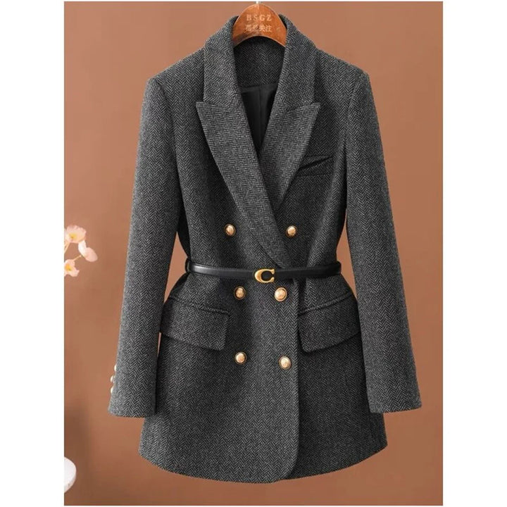 Margaux Herringbone Belted Waist Blazer