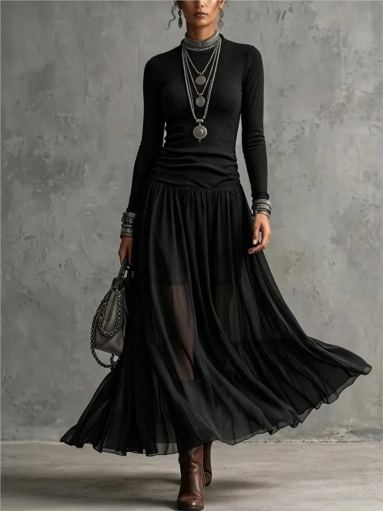Manon Ruched Mock Neck Dress