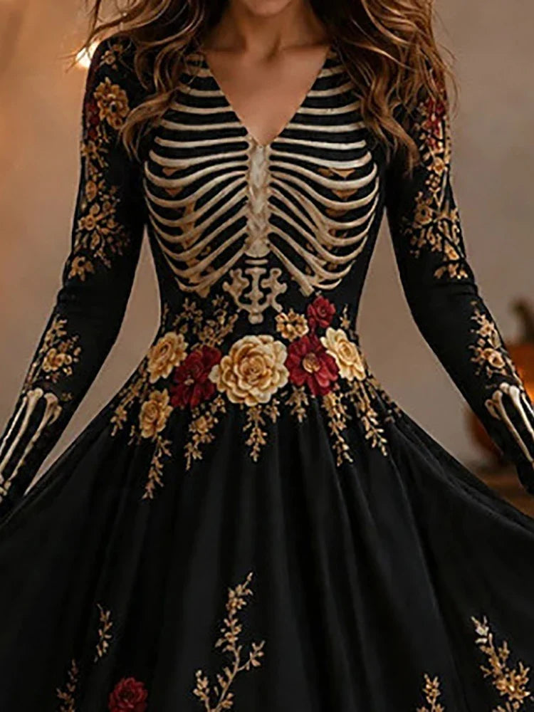Ophelia Skeleton Print Maxi Dress