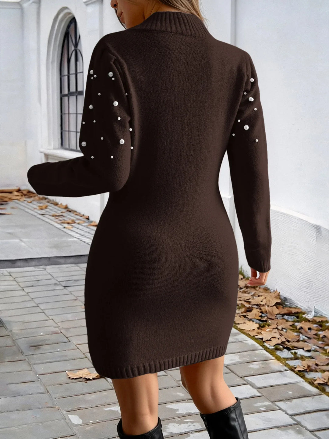 Corinne Pearl Beaded Sweater Dress
