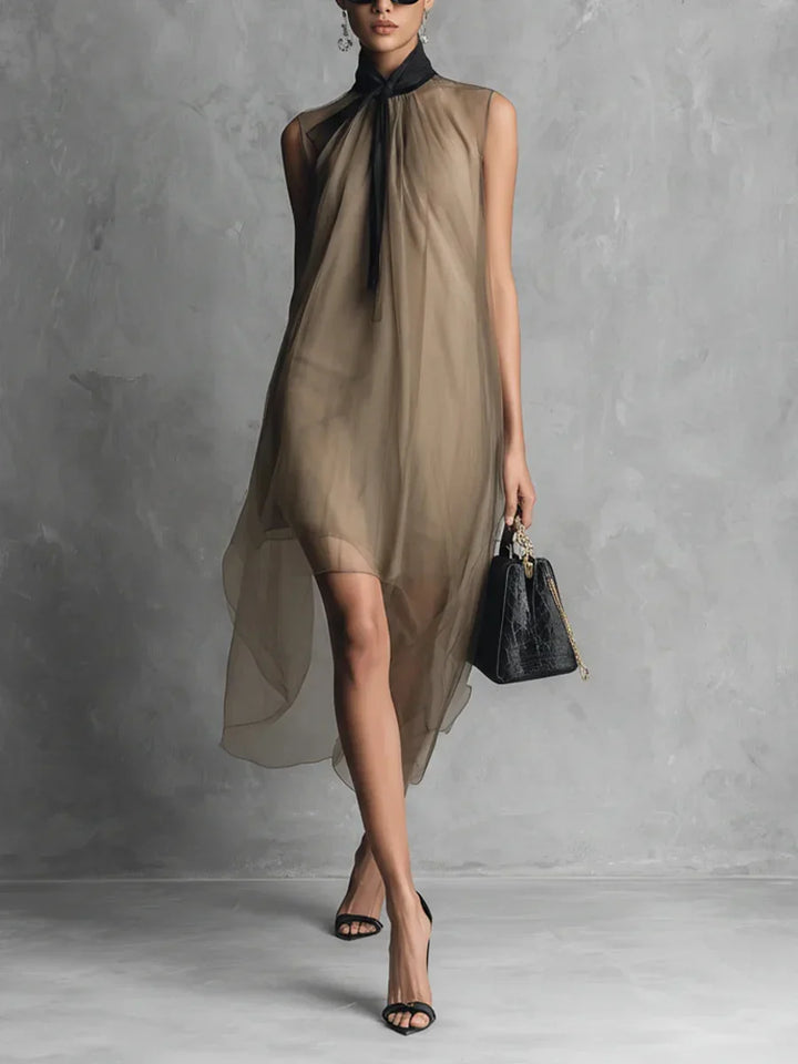 Linnea Sleeveless Bow Neck Chiffon Midi Dress