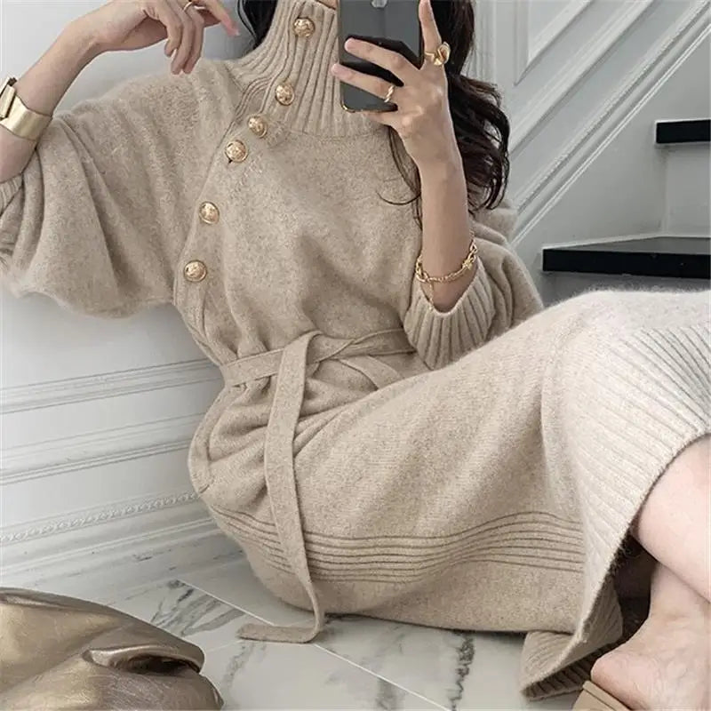 Corentine Button Placket Sweater Dress