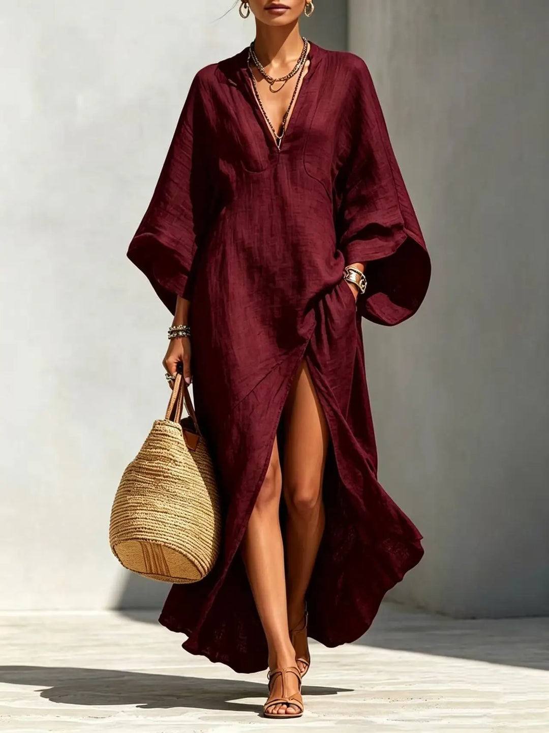 Olive High Slit Boho Maxi Dress