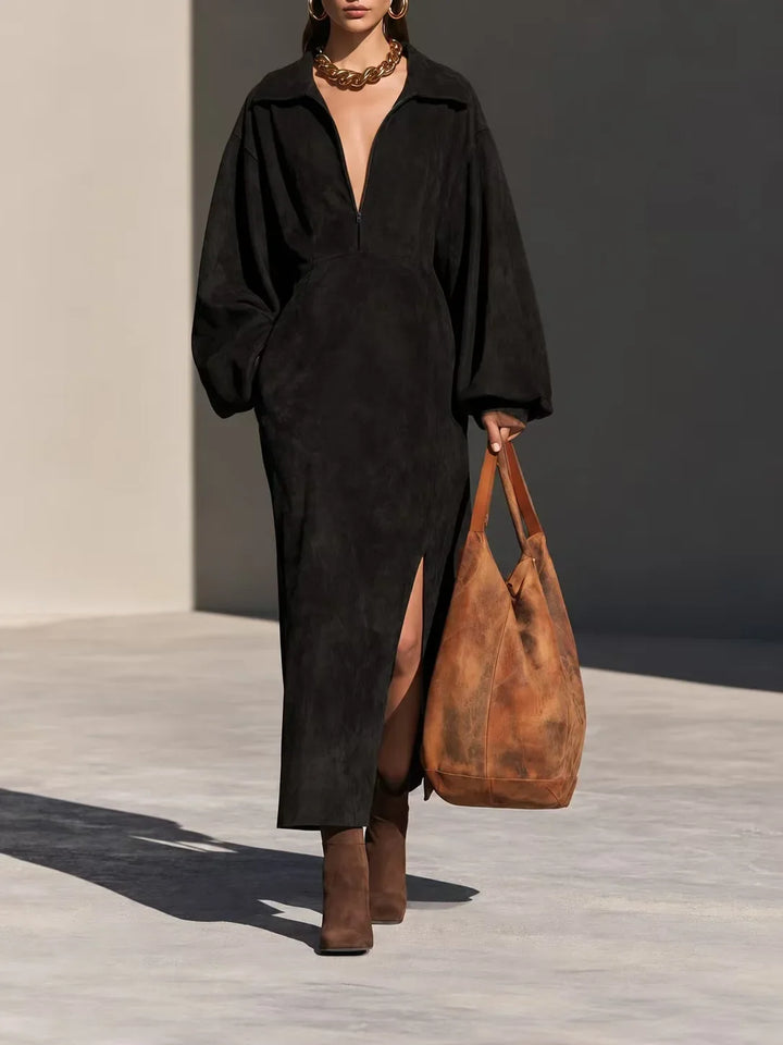 Larkspur Half Zip Suede Dress
