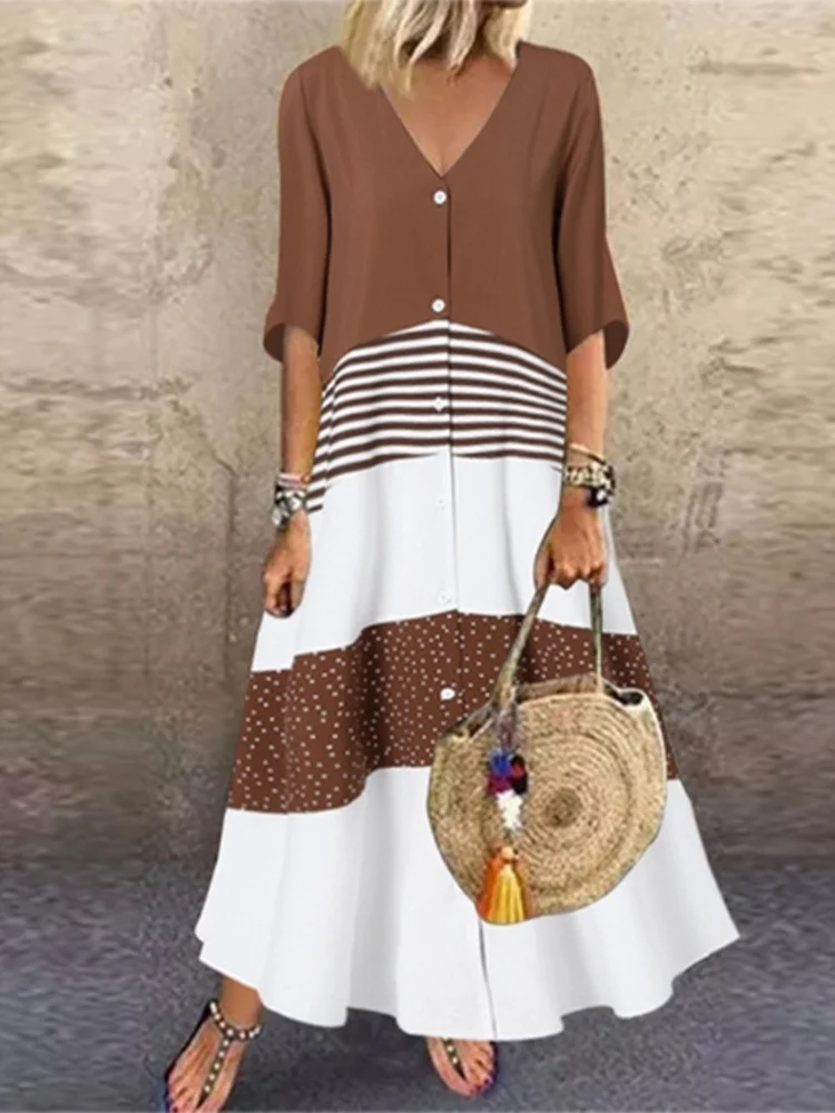 Agnes Color Blocked V Neck Maxi Dress