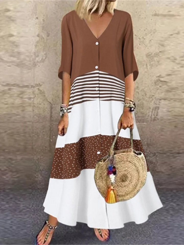 Agnes Color Blocked V Neck Maxi Dress