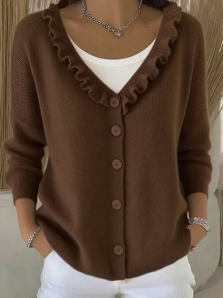 Colette Ruffle Neck Button Cardigan
