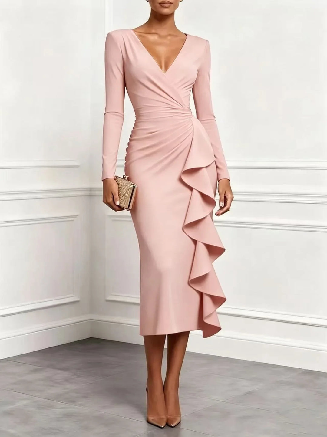 Seraphine Ruffle Front Midi Dress