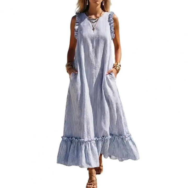 Yara Striped Ruffle Maxi Dress