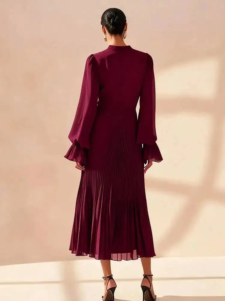 Meera Pleated Ruffle Midi Dress