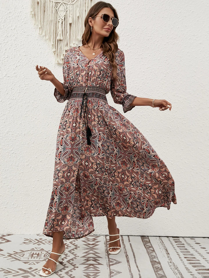 Isabeau Bohemian Tie Waist Maxi Dress