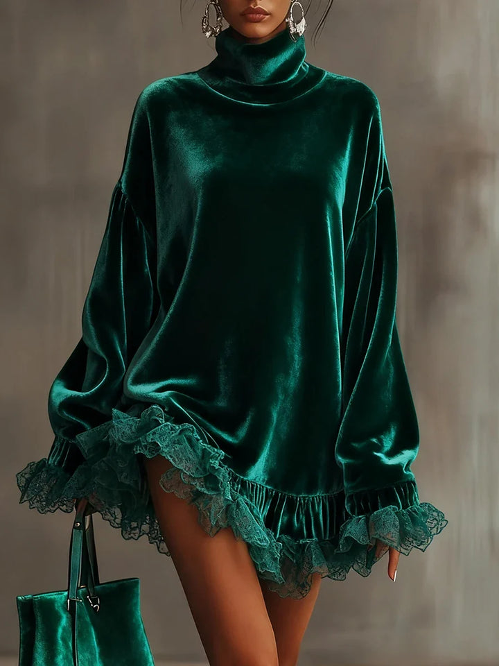 Averly Turtleneck Velvet Dress