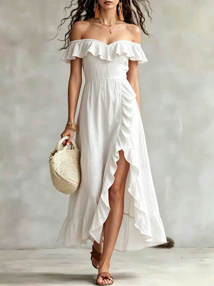 Nerissa Off Shoulder Split Hem Maxi Dress